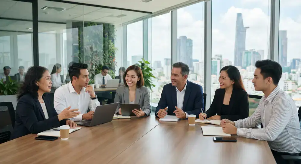 The VietNest Realty leadership team in their Ho Chi Minh City office